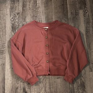 Abercrombie & Fitch Cropped Button-Up Sweatshirt - Dusty Pink - Size Medium